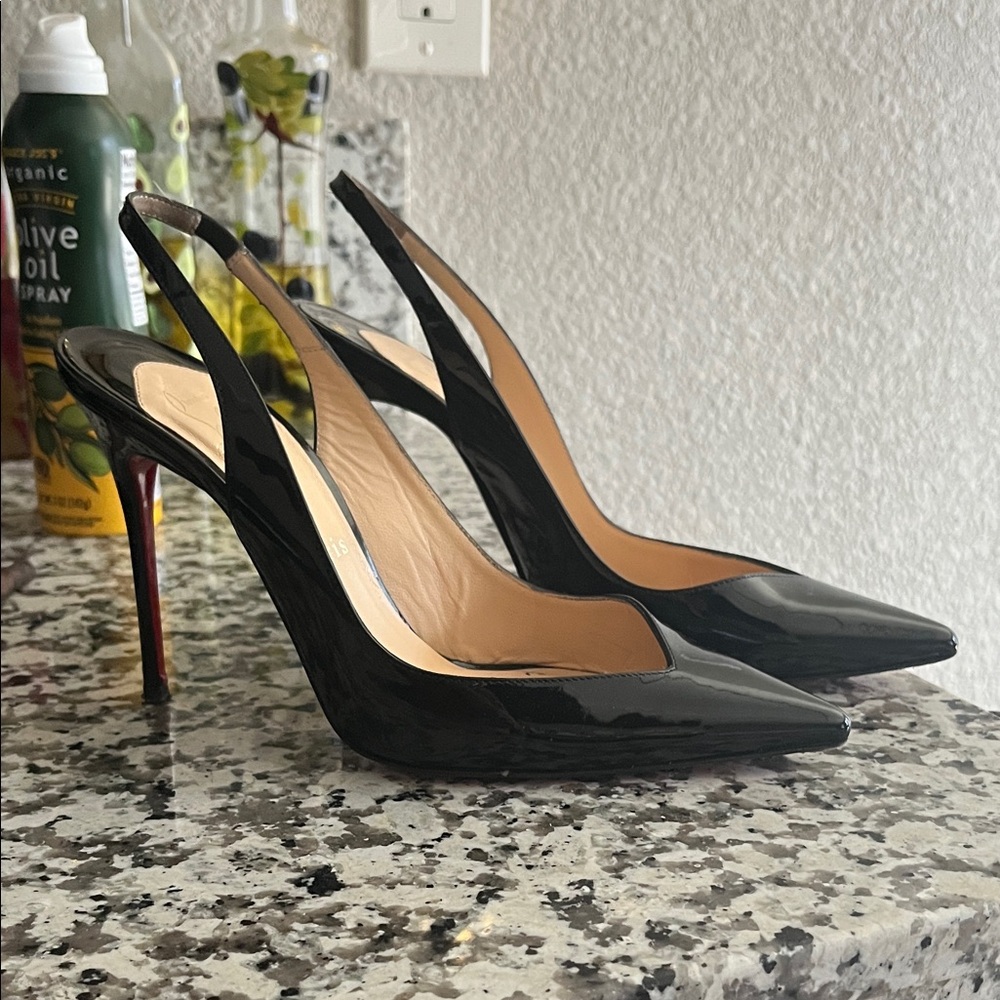 Christian Louboutin Black Patent Slingback Heels
